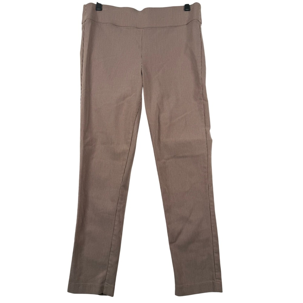 Ophelia Roe Womens S Pull On Pants Taupe Micro Stripe Stretch Career Workwear